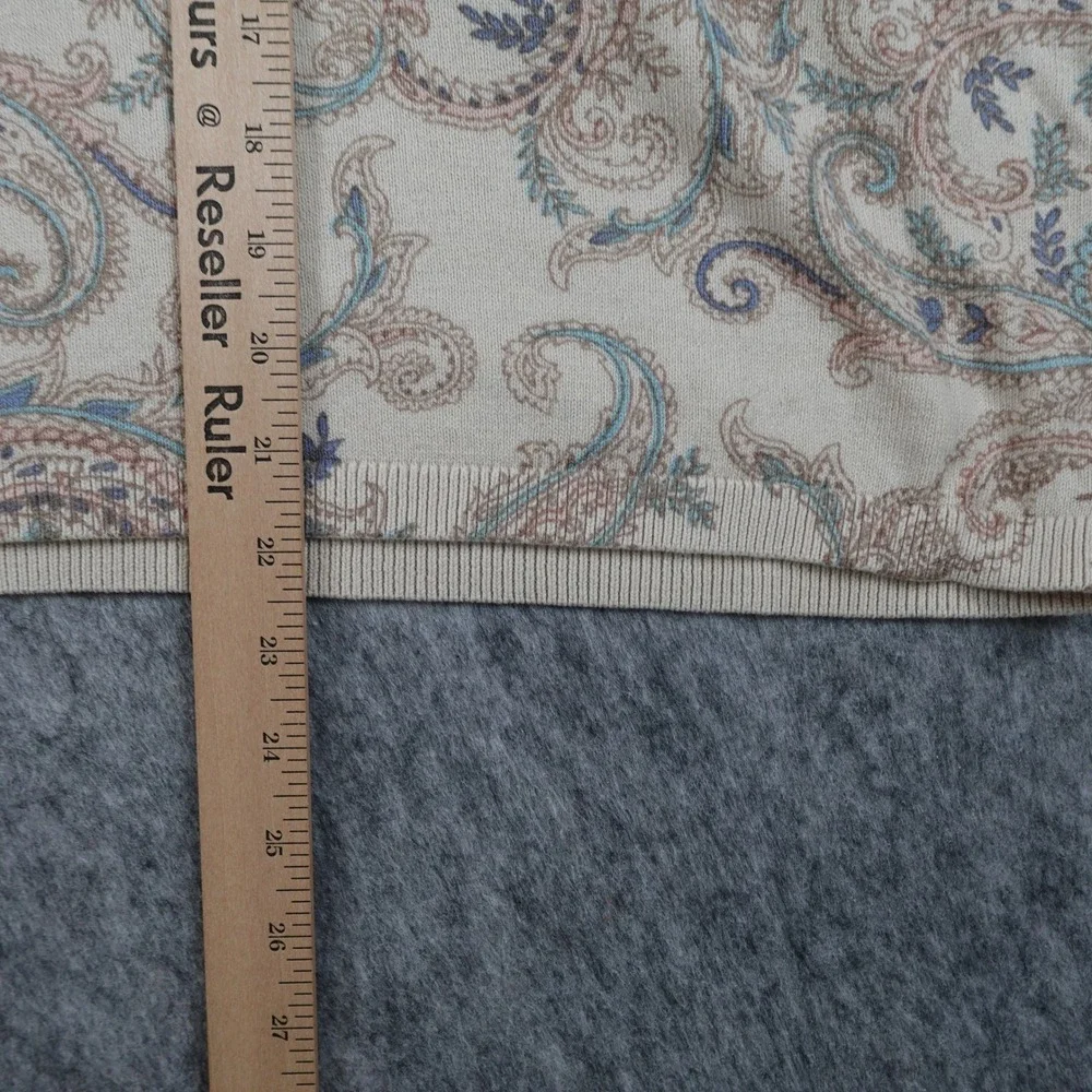 J‎ Jill Sweater Women Small Beige Paisley V Neck Cotton Blend Long Sleeve Knit